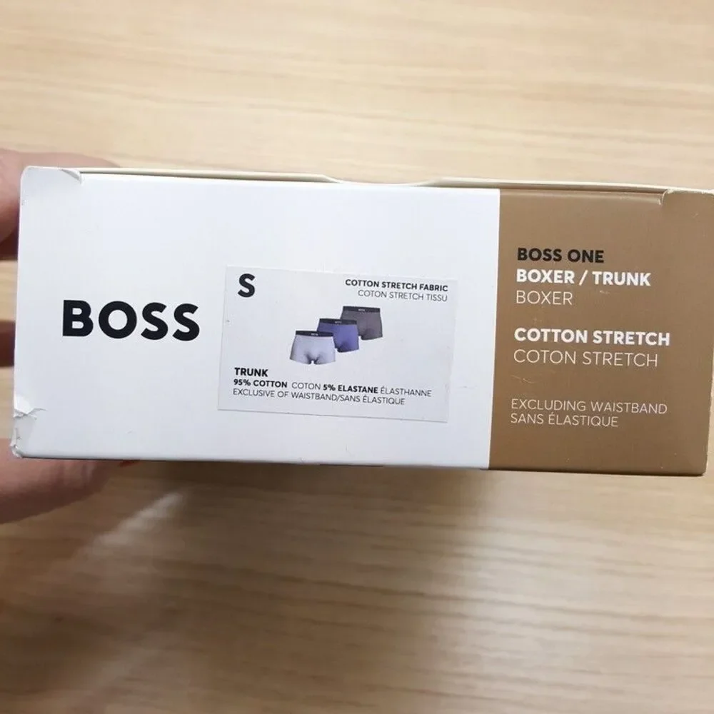 HUGO BOSS Boxer Briefs Mens Small Blue Grey 3-Pack Cotton Trunk Stretch Logo